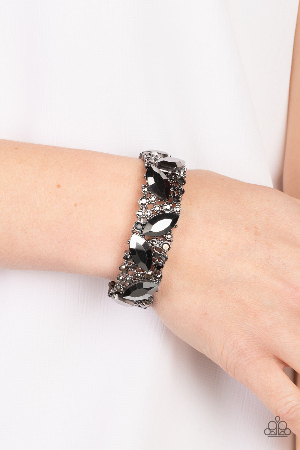 Full Body Chills - Black Gunmetal Hematite Rhinestone Stretchy Bracelet Paparazzi Accessories