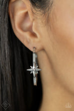 Load image into Gallery viewer, Lone Star Shimmer White Star Hoop Earrings Paparazzi Accessories
