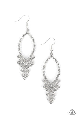 GLOWING off the Deep End - White Rhinestone Earrings Paparazzi Accessories