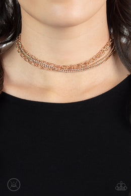 Glitter and Gossip - Gold Rhinestone Choker Necklace Paparazzi Accessories