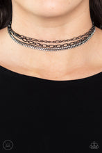 Load image into Gallery viewer, Glitter and Gossip - Black Gunmetal Rhinestone Choker Necklace Paparazzi Accessories