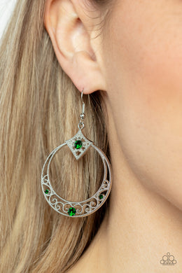 Royal Resort - Green Rhinestone Earrings Paparazzi Accessories