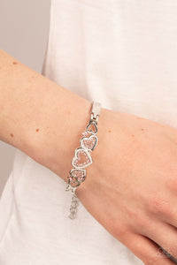 Hearts,Lobster Claw Clasp,pink,rhinestones,Seriously Smitten - Pink Rhinestone Heart Bracelet
