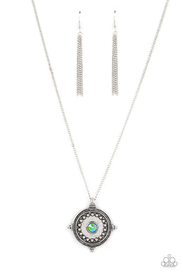 Compass Composure - Green Oil Spill Rhinestone Necklace Paparazzi Accessories
