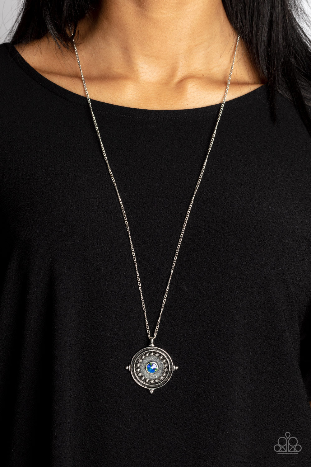 Compass Composure - Green Oil Spill Rhinestone Necklace Paparazzi Accessories