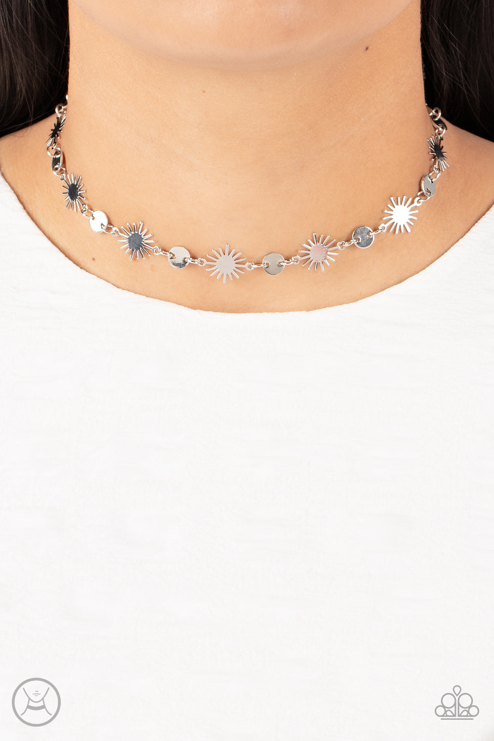 Astro Goddess - Silver Sunburst Choker Necklace Paparazzi Accessories