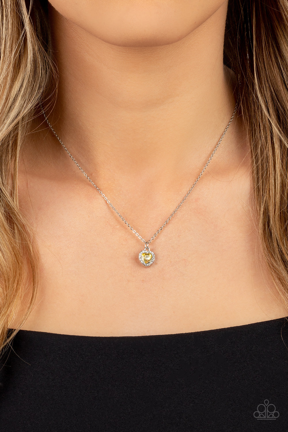 A Little Lovestruck - Yellow Rhinestone Heart Necklace Paparazzi Accessories