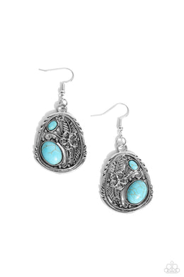 Hibiscus Harvest - Blue Turquoise Stone Floral Earrings Paparazzi Accessories