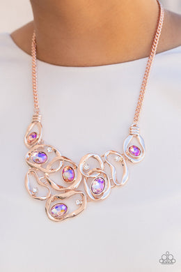 Warp Speed Rose Gold Iridescent Rhinestone Necklace Paparazzi Accessories