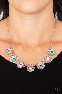 Garden Greetings - Multi Rhinestone Floral Necklace Paparazzi Accessories