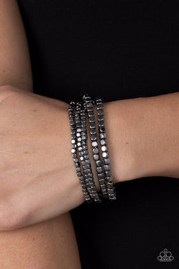 Right on CUBE - Black Gunmetal Stretchy Bracelet Paparazzi Accessories
