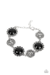 black,floral,lobster claw clasp,stones,Positively Poppy - Black Floral Bracelet