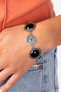 black,floral,lobster claw clasp,stones,Positively Poppy - Black Floral Bracelet