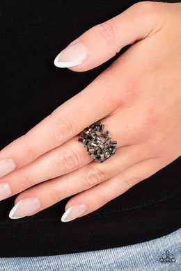 Scattered Sensation - Black Gunmetal Hematite Rhinestone Ring Paparazzi Accessories