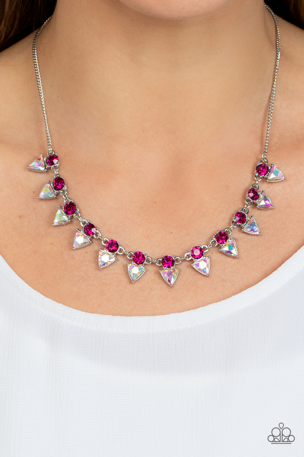 Razor-Sharp Refinement - Pink Rhinestone Necklace Paparazzi Accessories