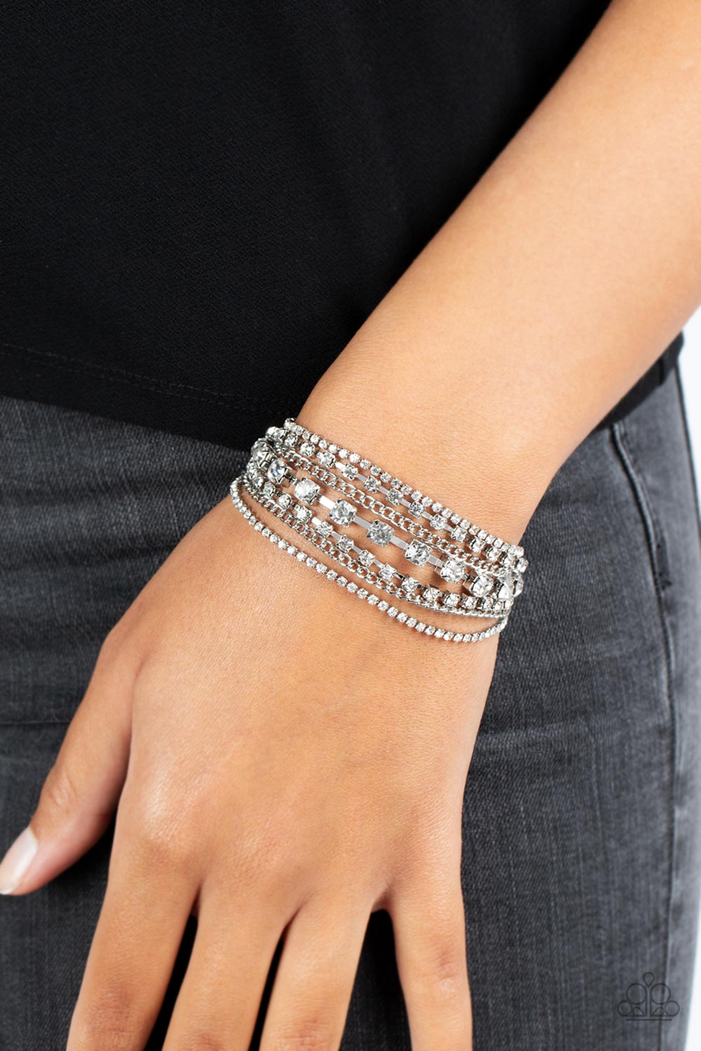 Interstellar Interlude - White Rhinestone Bracelet Paparazzi Accessories
