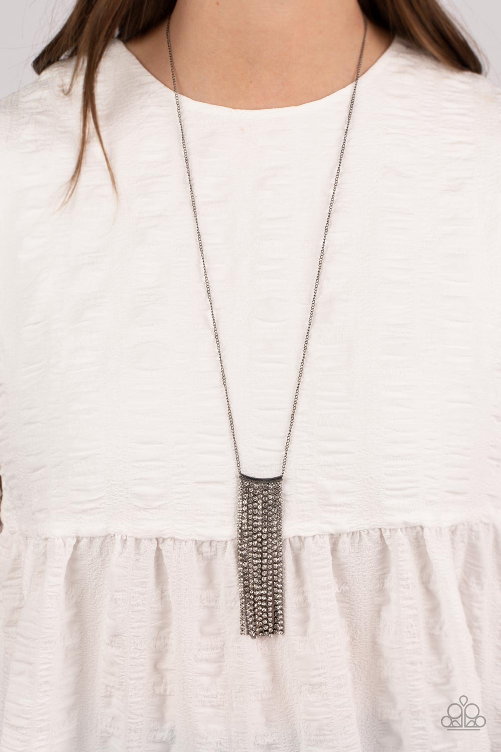 Stellar Crescendo - Black Gunmetal Rhinestone Necklace Paparazzi Accessories