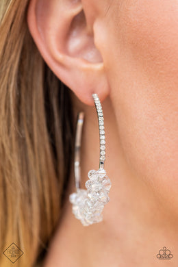 Bubble-Bursting Bling White Hoop Earrings Paparazzi Accessories