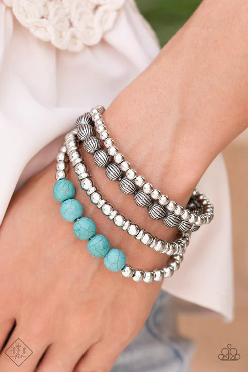 Wildland Wanderer Blue Stone Stretchy Bracelet Paparazzi Accessories
