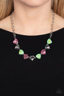 Dreamy Drama - Green Oil Spill Rhinestone Necklace Paparazzi Accessories