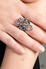 Load image into Gallery viewer, Flirtatiously Flowering - White Floral Rhinestone Ring Paparazzi Accessories