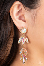 Load image into Gallery viewer, Space Age Sparkle - Gold Rhinestone Post Earrings Paparazzi Accessories