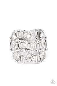 life of the party,rhinestones,white,wide back,Six-Figure Flex White Rhinestone Ring