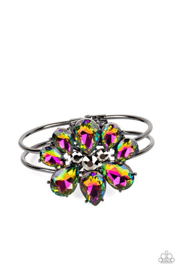 Dauntless Is More Gunmetal Oil Spill Rhinestone Hinge Bracelet Paparazzi Accessories