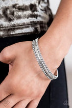 Load image into Gallery viewer, Forged Uproar White Rhinestone Bangle Bracelet Paparazzi Accessories
