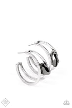 Load image into Gallery viewer, Unrefined Reverie Silver Hematite Rhinestone Hoop Earrings Paparazzi Accessories