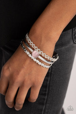 You Win My Heart - Pink Cat's Eye Heart Cuff Bracelet Paparazzi Accessories