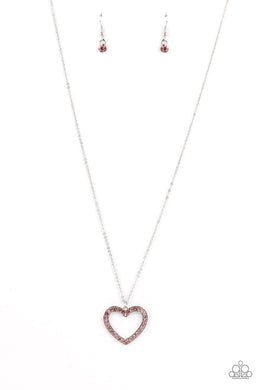 Dainty Darling - Pink Rhinestone Heart Necklace Paparazzi Accessories