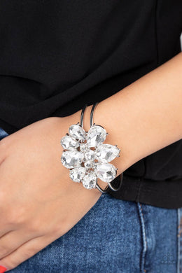 DAUNTLESS is More - White Rhinestone Hinge Bracelet Paparazzi Accessories