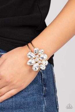 DAUNTLESS is More - Gold Rhinestone Hinge Bracelet Paparazzi Accessories
