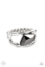 Load image into Gallery viewer, Sculpted Style Silver Hematite Rhinestone Ring Paparazzi Accessories
