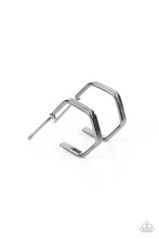 Load image into Gallery viewer, Haute Hexagons - Black Gunmetal Hoops Paparazzi Accessories