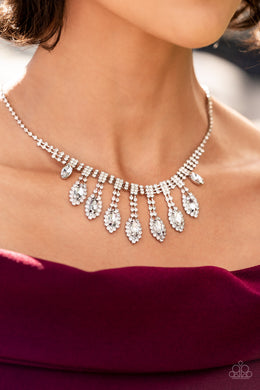 REIGNING Romance - White Rhinestone Necklace Paparazzi Accessories