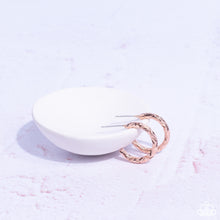 Load image into Gallery viewer, Triumphantly Textured - Rose Gold Hoop Earrings Paparazzi Accessories