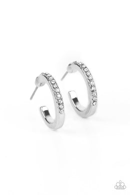 Audaciously Angelic - White Rhinestone Hoop Earrings Paparazzi Accessories