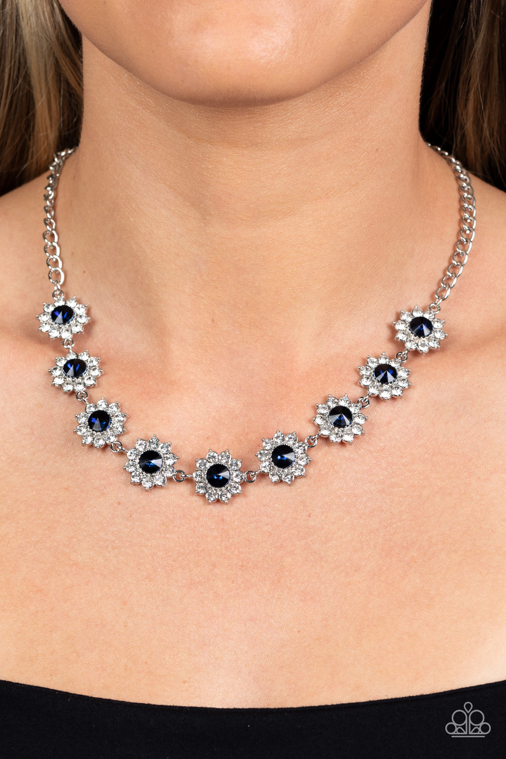 Blooming Brilliance - Blue Rhinestone Necklace Paparazzi Accessories