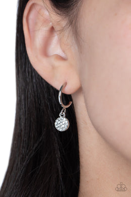 Bodacious Ballroom - White Rhinestone Hoop Earrings Paparazzi Accessories