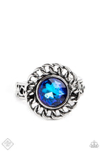 Load image into Gallery viewer, Round Table Runway Blue Oil Spill Rhinestone Ring Paparazzi Accessories