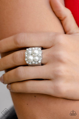 Opulent Overture White Pearl Rhinestone Ring Paparazzi Accessories