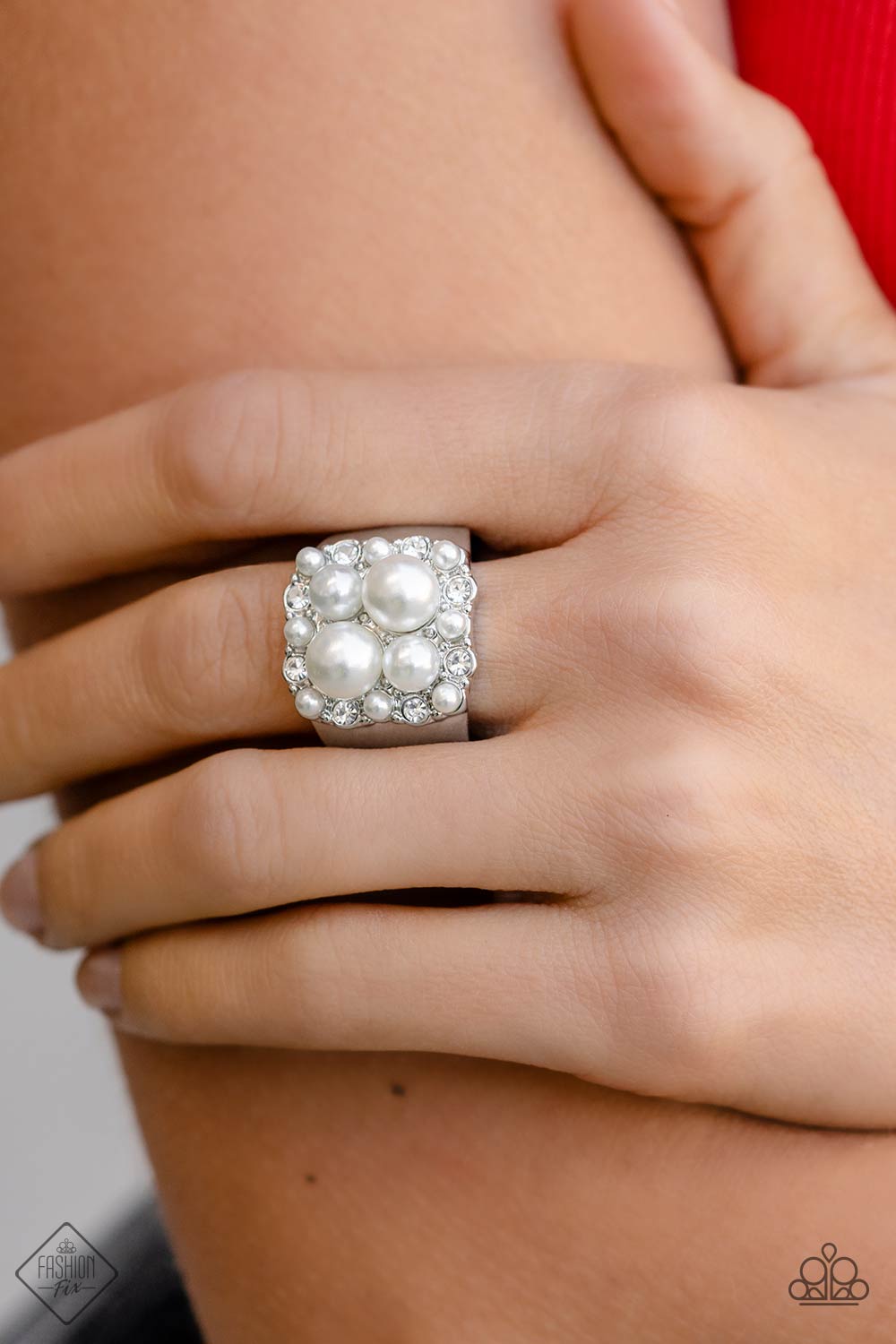 Opulent Overture White Pearl Rhinestone Ring Paparazzi Accessories
