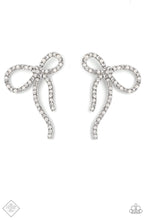 Load image into Gallery viewer, Deluxe Duet White Pearl Rhinestone Bow Post Earrings Paparazzi Accessories