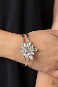 floral,hinge,iridescent,rhinestones,white,Chic Corsage - White Rhinestone Hinge Bracelet