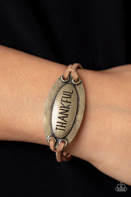 Thankful Tidings - Brass Pull-Tie Bracelet Paparazzi Accessories