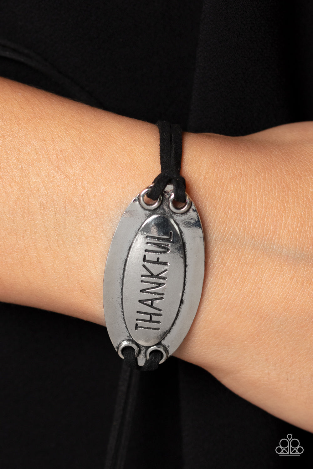 Thankful Tidings - Black Pull-Tie Bracelet Paparazzi Accessories