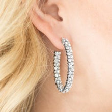 Load image into Gallery viewer, Debonair Dazzle White Rhinestone Hoop Earring Paparazzi Accessories
