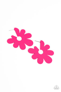 Flower Power Fantasy - Pink Flower Hoop Earrings Paparazzi Accessories